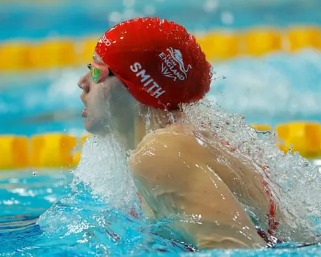 Amalie Smith of England on her way to third place and a bronze medal finish in the women's 200m individual medley final.